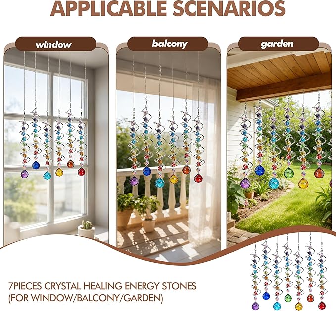 7 Chakra Crystal Sun Catcher Hanging Crystal Prisms Ornaments with 20mm Rainbow Beads for Window Garden Indoor Home Decor
