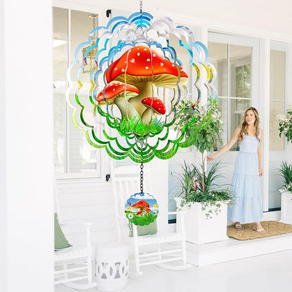 J-Fly Hanging Outdoor Garden Decor, Colorful Red Mushroom Wind Spinners, Ornaments Kinetic Yard Art, Unique Gifts for Women