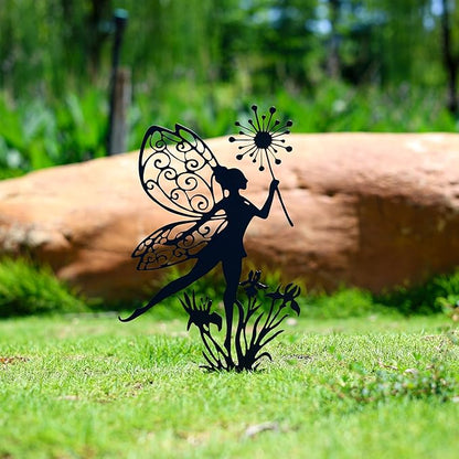 Fairy Garden Decor - 9-Piece Metal Garden Statue Deals for Outdoor, Yard & Lawn - Whimsical Iron Fairy Sculptures Set (11.8 Inch) (Nine Fairies)