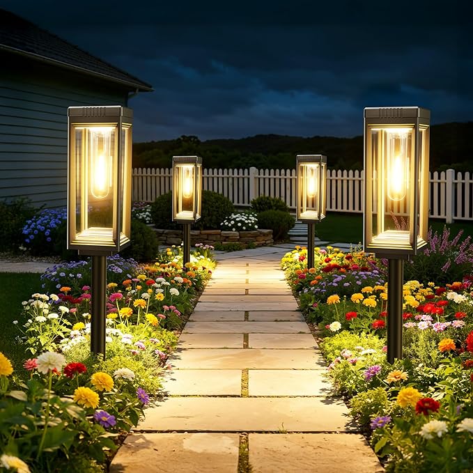 WdtPro 8 Pack Tall Solar Pathway Lights Outdoor, Bright Solar Powered Garden Lights Waterproof, Auto On/Off, Up to 15H Outdoor Lighting for Lawn Patio Walkway Driveway Path Yard Decor