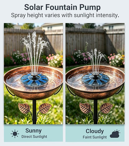 Solar Bird Bath Fountain Pump 5.2" | Floating Solar Fountain with 6V 1.2W Panel | Solar Water Pump for Bird Bath, Pond, Garden & Outdoor Water Features | 5 Spray Patterns