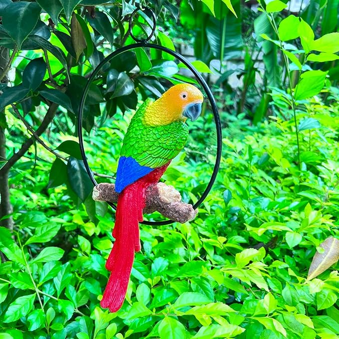 Lifelike Hanging Parrot Statues, Tiki Bar Parrot, Realistic Bird Garden Ornaments Outdoor Figurines, Polyresin, Full Color