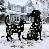 Black Metal Cat&Dog Silhouette Garden Stakes,Decorative Garden Stakes,Pet Memorial Grave Markers for Dogs&Cats,Outdoor Yard Art Decor, for Pet Lovers,Yard Art,Patio Lawn Ornaments
