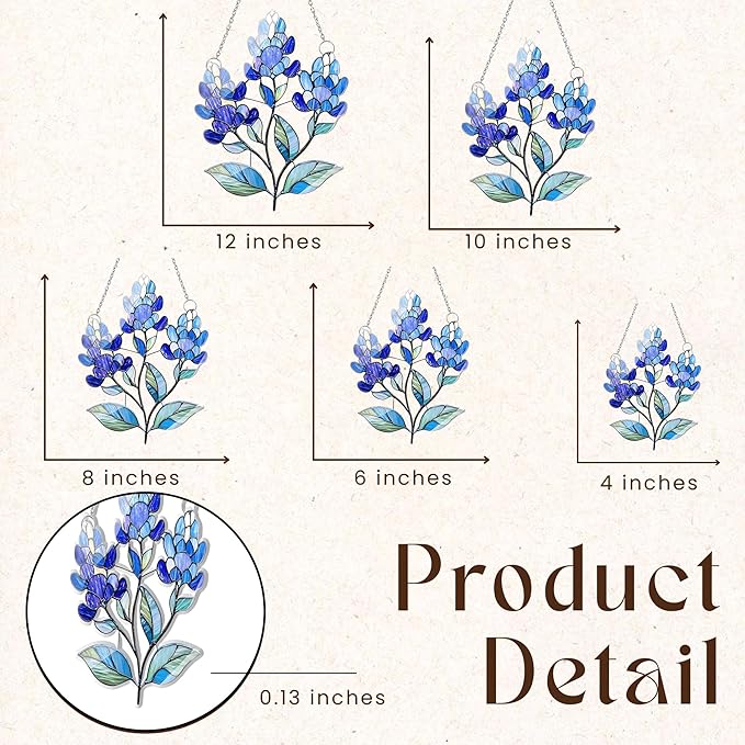 Texas Bluebonnet Acrylic Suncatcher, Boho Suncatchers for Window Hanging Ornament, Stained Glass Effect Art Garden Decor for Nature Lover, Gifts for Mother's Day, Mom, Grandma, Wife, Women, Nana
