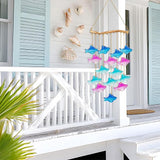 28.5" Blue Glass Sea Wind Chimes for Outdoor, Handcrafted Fish Wind Chimes for Outside, Small Unique Suncatcher Hanging Windchimes for Garden Patio Yard Beach Party Wedding Decor Women Gift