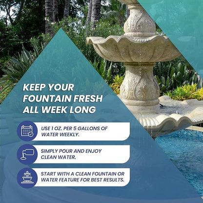 32oz Water Fountain Cleaner - Cleans 80 Gallons of Water, Bird Bath Cleaner Safe for Birds and Wildlife, Ideal for Indoor & Outdoor Use - Prevents Dirt Build-Up and Clog, Safe for Stone, Metal & More