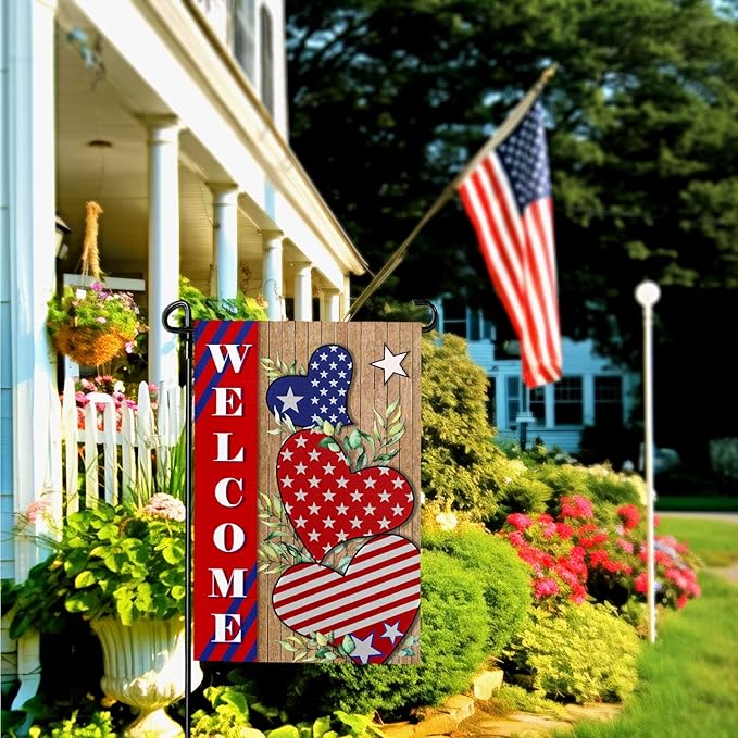4th of july Garden Flag Patriotic Welcome Garden Flags for Outside American Independece Yard Flags 12 * 18 inch Double Sided Burlap Yard Decoration