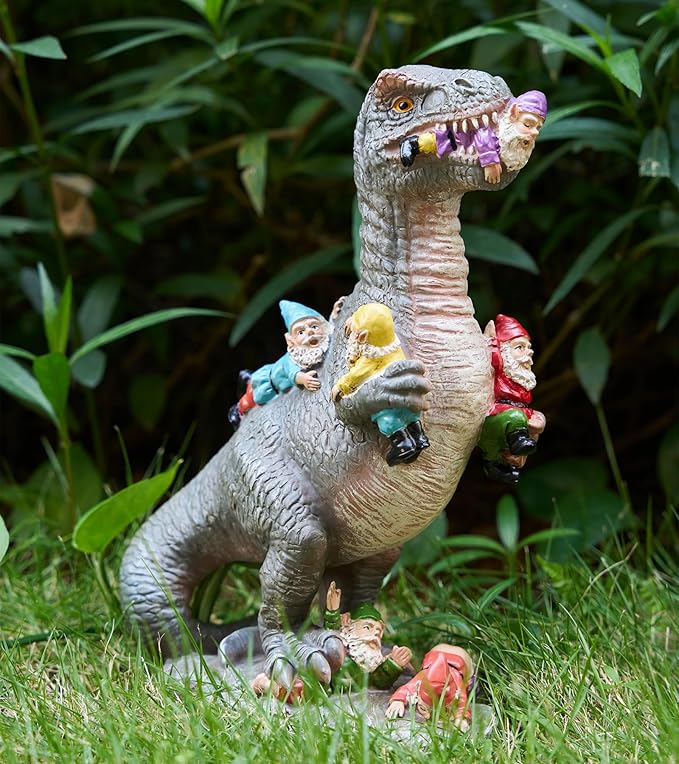 Dinosaur Garden Gnome Statue 12”, Outdoor Yard & Garden Decor, Patio Lawn Decoration, Gardening Gifts for Women, Housewarming Present