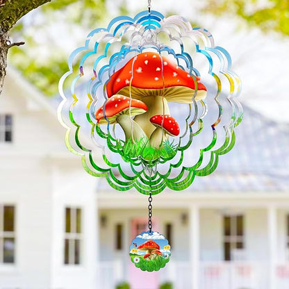 J-Fly Hanging Outdoor Garden Decor, Colorful Red Mushroom Wind Spinners, Ornaments Kinetic Yard Art, Unique Gifts for Women