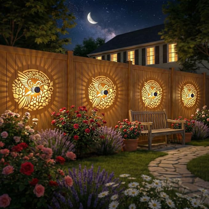 Gardsee Solar Fence Lights Outdoor 2 Pack Deck Step Wall Lights Butterfly Metal Waterproof LED Warm Yellow Light for Garden Post Patio Backyard Yard Decor (Black 4)