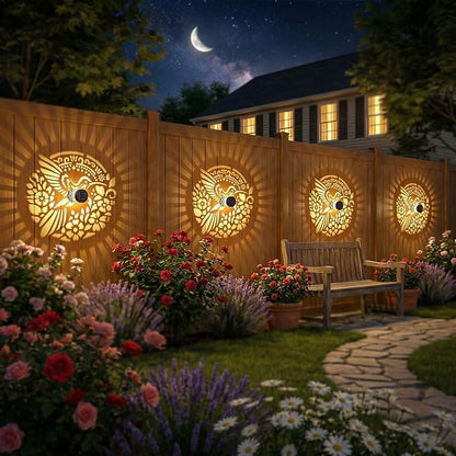 Gardsee Solar Fence Lights Outdoor 2 Pack Deck Step Wall Lights Butterfly Metal Waterproof LED Warm Yellow Light for Garden Post Patio Backyard Yard Decor (Black 4)