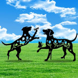 Metal Dog Garden Decor for Outside, Set of 2 Metal Dog Garden Statues,Garden Stakes Decorative for Lawn Decorations, Outdoor Decor Yard Art (15IN)