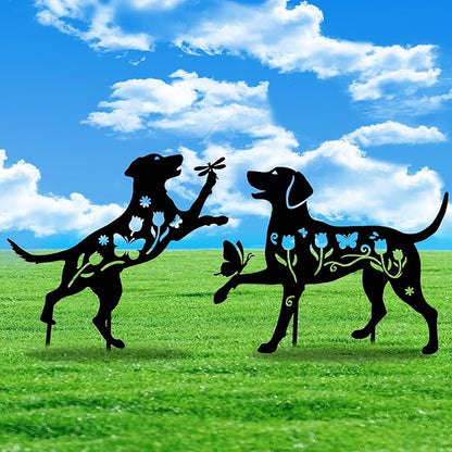 Metal Dog Garden Decor for Outside, Set of 2 Metal Dog Garden Statues,Garden Stakes Decorative for Lawn Decorations, Outdoor Decor Yard Art (15IN)