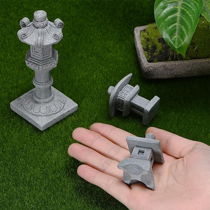 M METERXITY 1 Set Mini Lantern Pagoda Statues, Sandstone Home Landscape Accessories Japanese Decor Mini Chinese Pagoda for Aquarium/Fish Tank/Garden Decor [3 Pack]