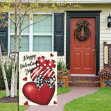 Valentines Day Garden Flag 12x18 Double Sided Happy Valentine’s Day Yard Banner with Red Hearts Polka Dot & Striped Love Heart Buffalo Plaid Bow Romantic Outdoor Decor for Porch Lawn Patio