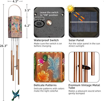 Gifts for Women - Metal Hummingbird Wind Chimes for Mom Grandma Wife, Patio, Garden, Porch, Outdoor Hanging Decor
