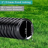Pond Tubing ID 2” × 50ft Black Corrugated Flexible Reinforced Waterfall Pond Tube Sump Pump Hose, Non-toxic & Kinkproof (50 ft, 2" ID)