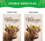 IVN Highland Cow Garden Flag 12x18 Inch – Welcome Burlap Flag with Sunflower Crown, Double Sided Outdoor Yard Flag for Porch Lawn Patio Decor