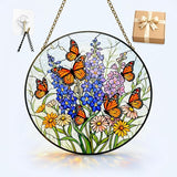 Wildflower Butterfly Suncatcher Window Hanging, 7.8" Stained Glass Decor, Meaningful for Mom, Grandma, Family and Friends, Home Decor for Window, Kitchen, Sunroom and Garden