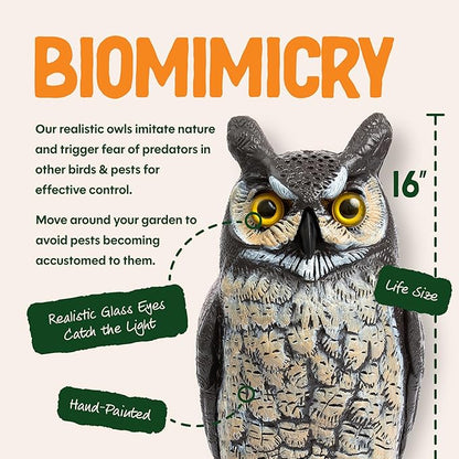 Dalen Large Fake Owl Decoy to Scare Birds Away - 16 in Hand-Painted Great Horned Owl Garden Scarecrow for Natural Pest Control - Fixed Head Design - Secure Upright by Filling with Sand/Gravel Only