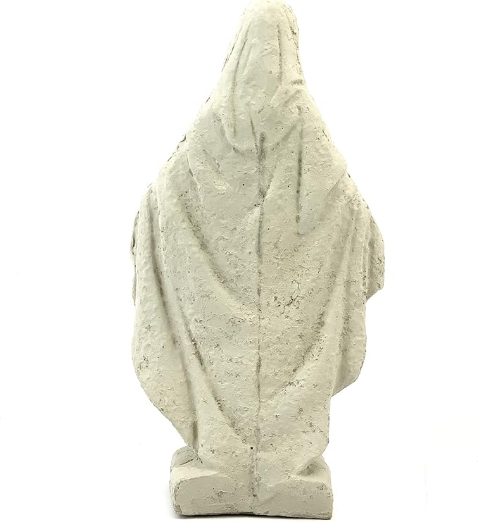 Traditional Virgin Mary Statue: Solid Durable Stone Statue with Distressed Texture. Perfect Home Design & Sealed for Outdoor Use. Handcrafted USA. (Classic/White)
