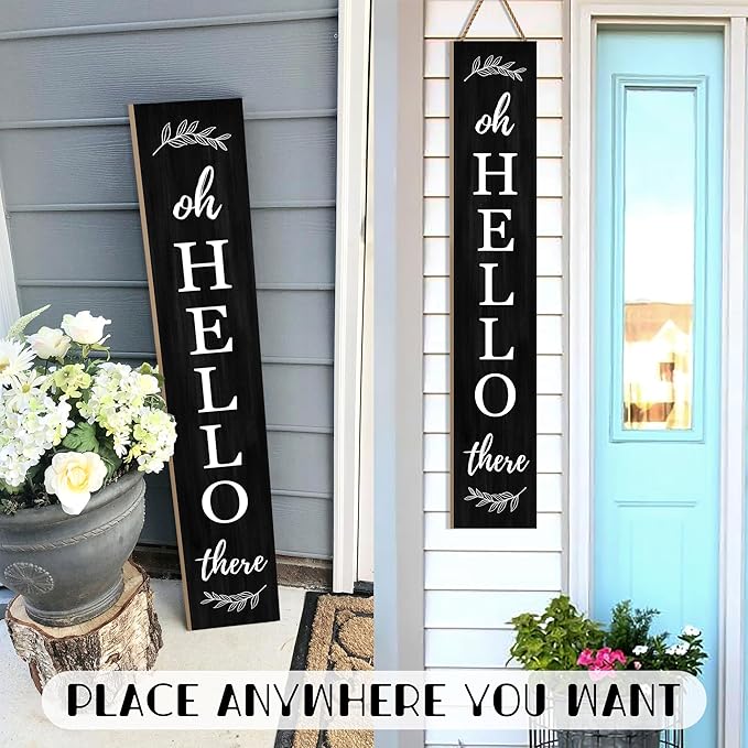 Welcome Porch Sign Oh Hello There Wooden Welcome Sign Vertical Hanging Signs For Standing Front Porch Decor Rustic Wall Decor Home Farmhouse Yard Door Decorations 47.2"H
