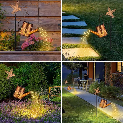 Gifts for Mom, Sunflower Butterfly Solar Lantern Outdoor Waterproof, Outside Metal Watering can Landscape Lights for Garden Yard Patio Decor Birthday Gifts for Women Grandma -with Pole