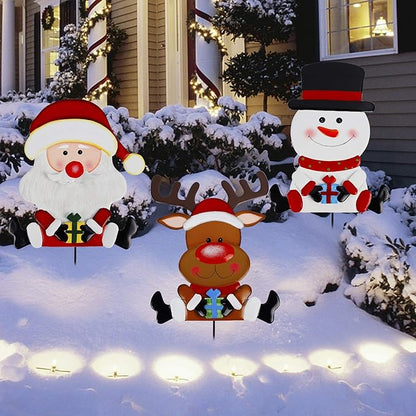 Lulu Home Christmas Yard Signs, 3 Packs Metal Snowman Santa Claus Reindeer Stakes, Xmas Decorative Garden Stakes for Holiday Yard Lawn Outdoor Decoration