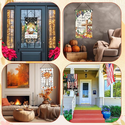 Tegeme 12 Pcs Christian Seasonal Garden Flags Set Hello Spring Door Banner Decorations Religious Cross Door Hanger 12 x 20 Inch 4th of July Hanging Flag for Outside Party Outdoor Indoor