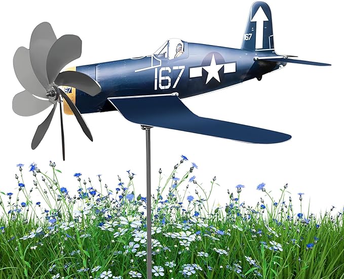 Airplane Wind Spinner, Airplane Weather Vane for The Yard Garden Wind Sculpture Windmill Aircraft Pinwheel Metal Handmade A-irplane W-eathervanes Windmill Outdoor Courtyard Decor Garden Pinwheels