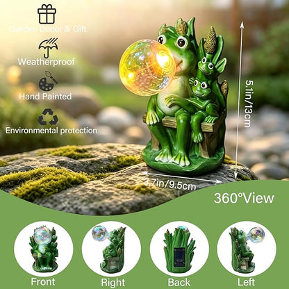 Solar Frog Blowing Bubble Garden Statue Light - Outdoor Waterproof Resin Figurine with Auto LED Glow for Patio & Yard Decor