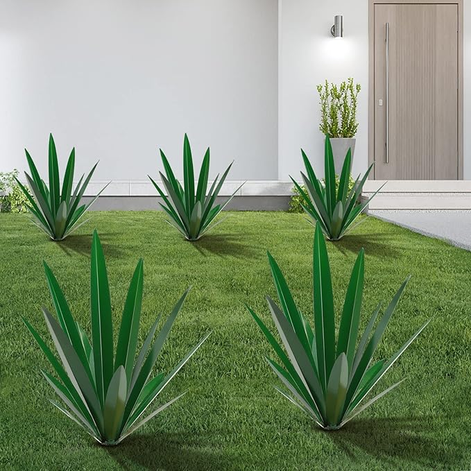 TOMBABY Large Leaf Thickened Metal Agave Plant Outdoor Decoration Desert Courtyard Art Plant Garden Decoration Outdoor Metal Art Floral Gift (2, Green)