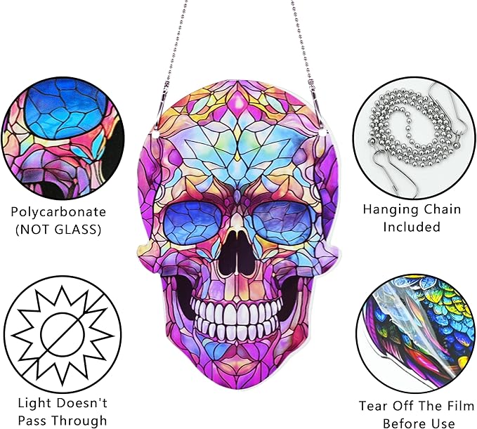 Skull Halloween Ornaments Colorful Window Hanging Decorations Home Wall Decor for Bedroom Patio Indoor Outdoor
