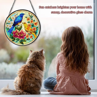 Hummingbird Stained Glass Window Hanging, Suncatcher Diamond Glass Panel Hangings, Sun Catchers Indoor Windows Wall Art, Gift for Mom Grandma Bird Lover, Christmas Decor for Home Office 7.87 inches