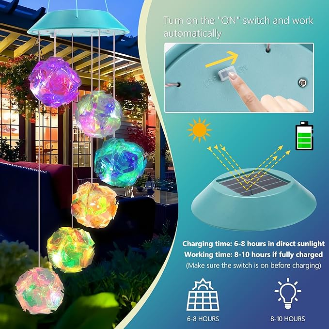 Zeiliuled Solar Wind Chime,Color Changing Colorful Ball Wind Chimes, LED Decorative Mobile, Gifts for Mom Grandma,Waterproof Outdoor Solar Lights for Garden, Patio, Yard, Window, Outdoor Decorations