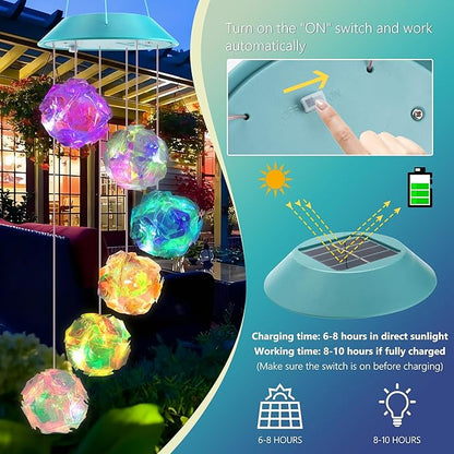 Zeiliuled Solar Wind Chime,Color Changing Colorful Ball Wind Chimes, LED Decorative Mobile, Gifts for Mom Grandma,Waterproof Outdoor Solar Lights for Garden, Patio, Yard, Window, Outdoor Decorations