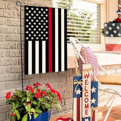 AVOIN colorlife Thin Red Line Firefighters and Fire Services Garden Flag 12x18 Inch Double Sided Outside, American Stars and Stripes Patriotic Yard Outdoor Decoration