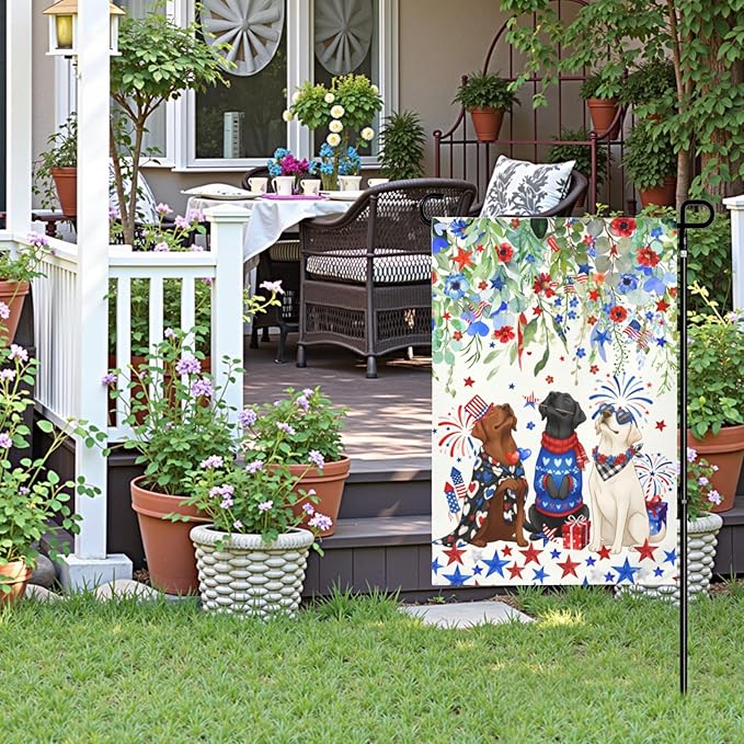 Patriotic Dog Garden Flag 4th of July Black Lab Yard Sign White Chocolate Labrador Banner 12x18 Double Sided for Outside Small 250 Anniversary USA Independence Memorial Day Decor