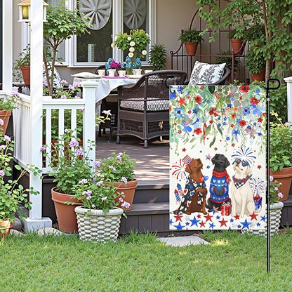Patriotic Dog Garden Flag 4th of July Black Lab Yard Sign White Chocolate Labrador Banner 12x18 Double Sided for Outside Small 250 Anniversary USA Independence Memorial Day Decor