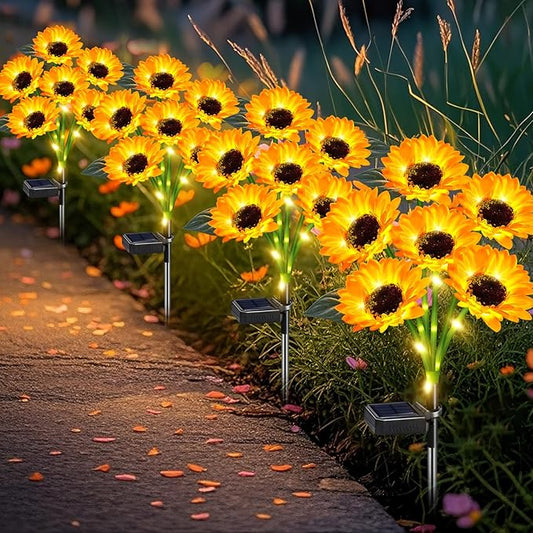 Solar Sunflower Lights Outdoor Waterproof 4 Pack Solar Flowers Lights for Garden Decor Patio Yard,Birthday Gifts for Mom Grandma