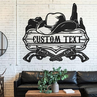 Personalized Cowboy Metal Sign, Western Cowboy Wall Decor, Outdoor Metal Art, Custom Western Cowboy Decor, Rustic Name Sign for Home