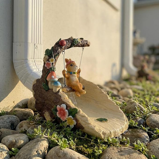 Rabbit On The Swing Gutter Downspout Extension Decoration,Rain Downspout Diverter Garden Statue,Decorative Gutter Extension,Downspout Splash Block,Animal Resin Statue Outdoor Décor