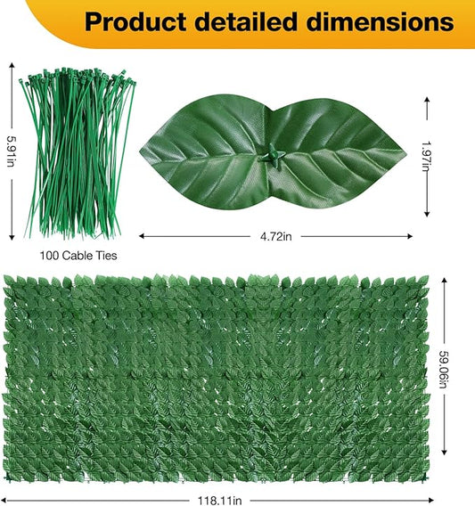 Artificial Ivy Privacy Fence Wall Screen, 59 x 118 in Garden Fake Hanging Plants Vines, Aesthetic Faux Greenery Garland Pothos Leaf with Strengthened Joint Prevent Leaves Falling Off for Outdoor Decor
