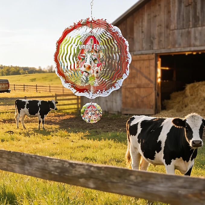 Metal Wind Spinners Outdoor - 3D Stainless Steel Funny Farm Hanging Decor 12 Inch Kinetic Spinning Wind Spinner for Garden Patio Porch Indoor Home Birthday Gifts for Women Mom Grandma Wife