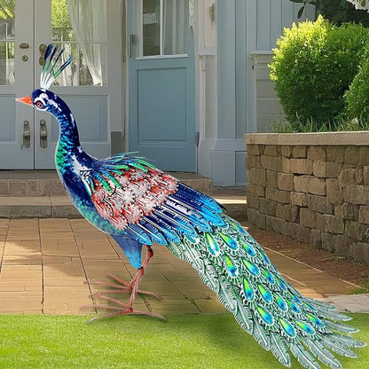 Kircust Metal Peacock Statue for Outdoor Decor - 24" L Elegant Peacock Sculpture for Garden, Patio, Yard, or Home - Weatherproof & Handcrafted Peacock Art