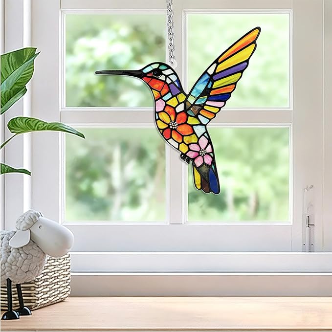 Stained Glass Suncatchers for Windows, Hanging Sun Catchers Indoor Window, Hummingbird Gifts for Bird Lovers