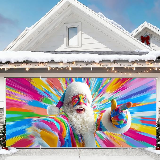 7 x 16 ft Christmas Garage Door Decorations Merry Christmas decorations Xmas Garage Door Cover, Happy New Year Hanging Banner for Home,Outdoor,Indoor,Party