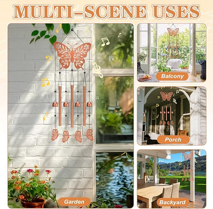 Butterfly Wind Chime for Outside,Butterfly Gifts for Women Men,Horizontal Metal Memorial Butterflies Birthday Gifts for Women Men Garden Decor