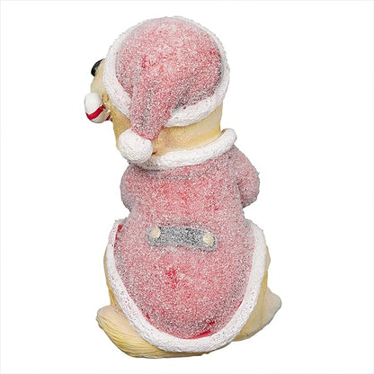 Alpine Corporation 11" Tall Indoor/Outdoor Christmas Golden Labrador Puppy Statue with Santa Hat and Candy Cane, Holiday Decoration for Porch, Tabletop, or Entryway