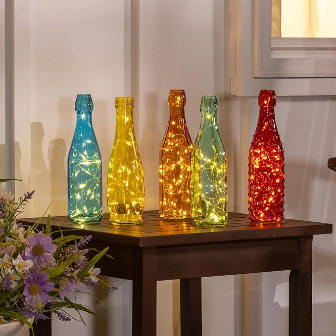 Evergreen Garden Glass Bottles for Bottle Tree, Wine Bottles for Decorativation Indoor Outdoor Wedding Christmas Party Decor (Rainbow, Set of 10)